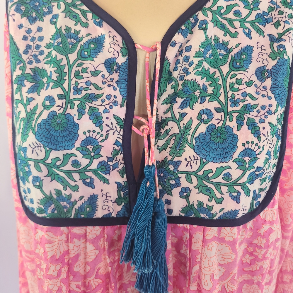 ​SZ Blockprints x J.Crew Kitty Dress in Pink Blue Floral Block Print - Picture 5 of 12